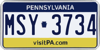 PA license plate MSY3734