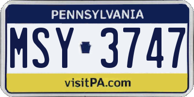 PA license plate MSY3747