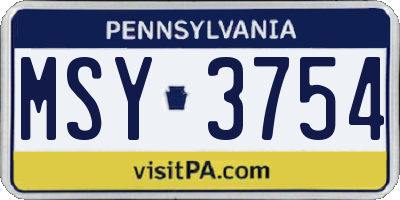 PA license plate MSY3754