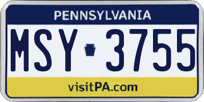 PA license plate MSY3755