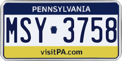 PA license plate MSY3758
