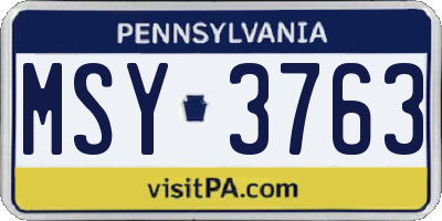 PA license plate MSY3763