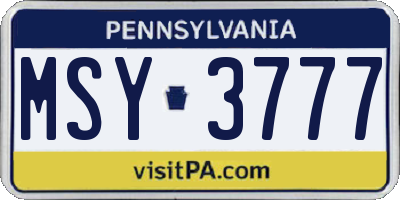 PA license plate MSY3777