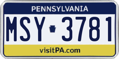 PA license plate MSY3781