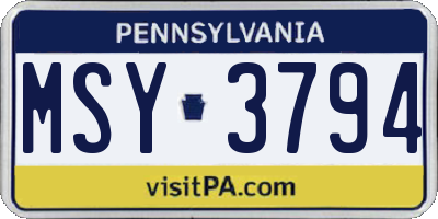 PA license plate MSY3794