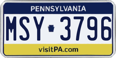 PA license plate MSY3796