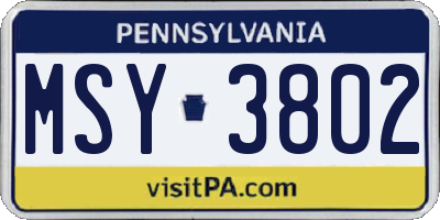 PA license plate MSY3802