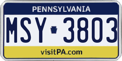 PA license plate MSY3803