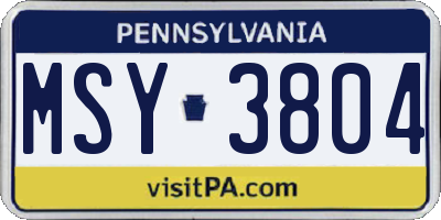 PA license plate MSY3804