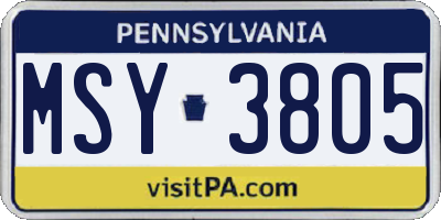 PA license plate MSY3805