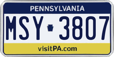 PA license plate MSY3807