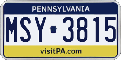 PA license plate MSY3815
