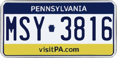 PA license plate MSY3816