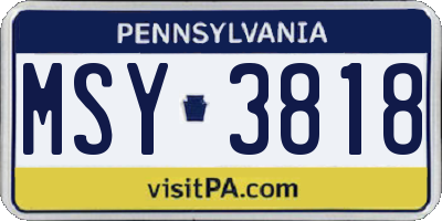 PA license plate MSY3818
