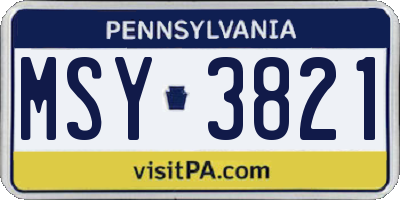 PA license plate MSY3821