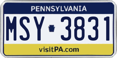 PA license plate MSY3831