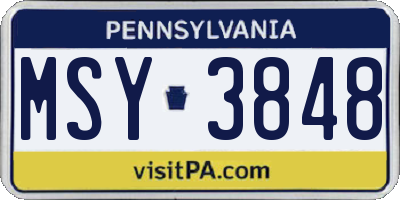 PA license plate MSY3848