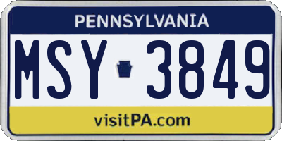PA license plate MSY3849