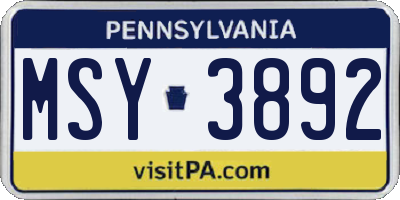 PA license plate MSY3892