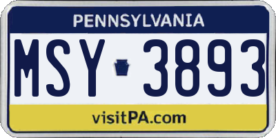 PA license plate MSY3893