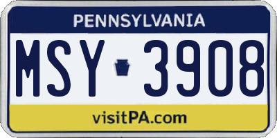 PA license plate MSY3908