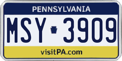PA license plate MSY3909