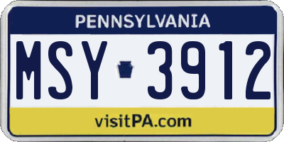 PA license plate MSY3912