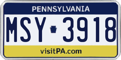 PA license plate MSY3918