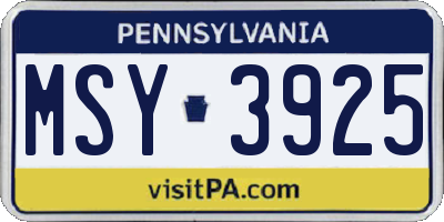 PA license plate MSY3925