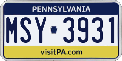 PA license plate MSY3931