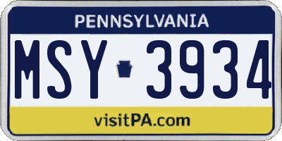 PA license plate MSY3934