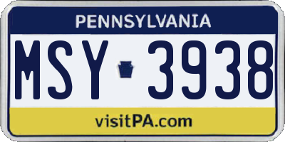 PA license plate MSY3938