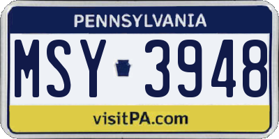 PA license plate MSY3948