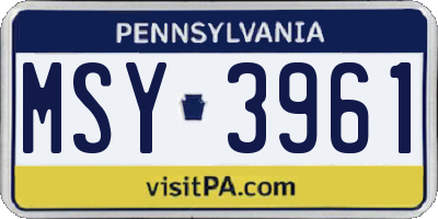 PA license plate MSY3961