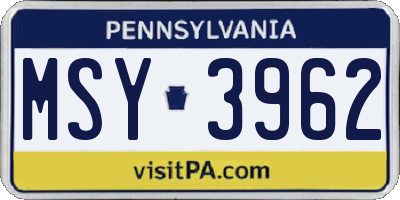 PA license plate MSY3962