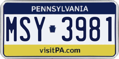 PA license plate MSY3981