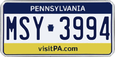 PA license plate MSY3994