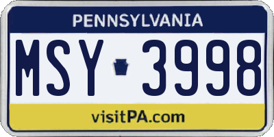 PA license plate MSY3998