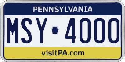 PA license plate MSY4000