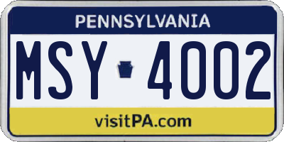 PA license plate MSY4002
