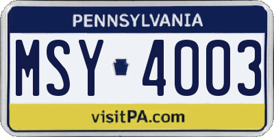 PA license plate MSY4003