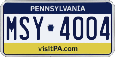 PA license plate MSY4004