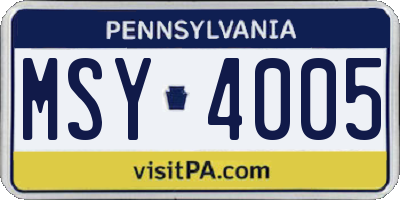 PA license plate MSY4005