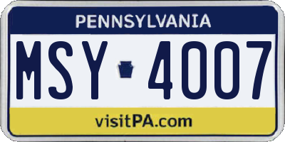 PA license plate MSY4007