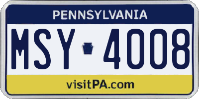 PA license plate MSY4008