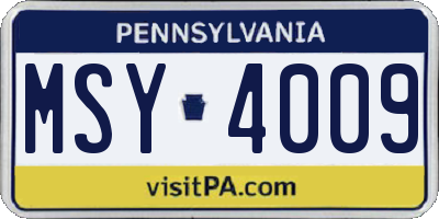 PA license plate MSY4009