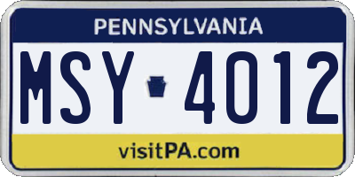PA license plate MSY4012
