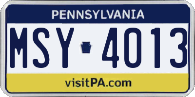 PA license plate MSY4013
