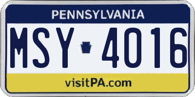 PA license plate MSY4016