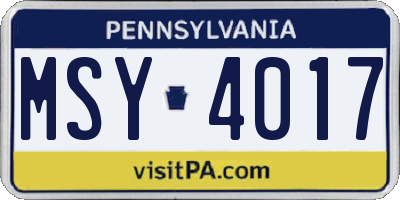 PA license plate MSY4017